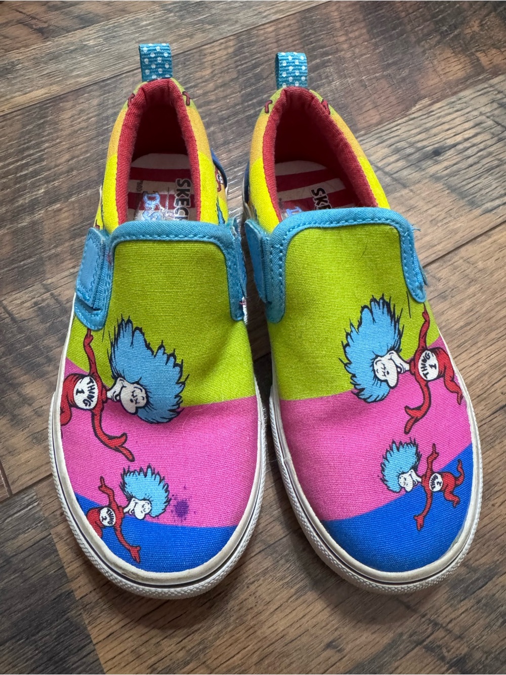 Skechers Kids Slip-On Sneakers in Lime, Pink & Blue with Character Print